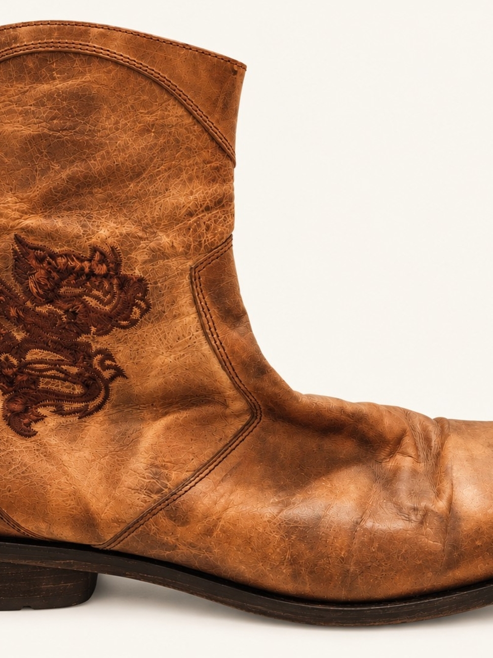 Mark Nason Brown Leather Western Boot with Embroidered Accent